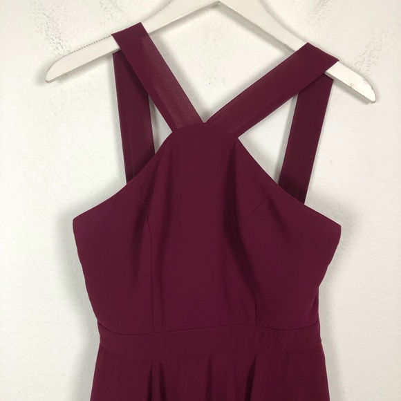 Lulus Chiffon Mini Skater Dress Burgundy Size Small Cocktail Fit & Flare - Picture 4 of 8